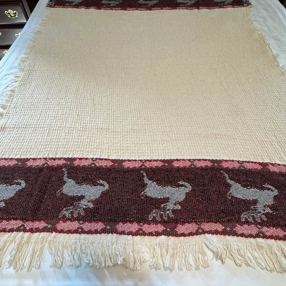 Manual Woodworkers Weavers Leaping Deer Christmas Woven Throw Blanket Cotton USA